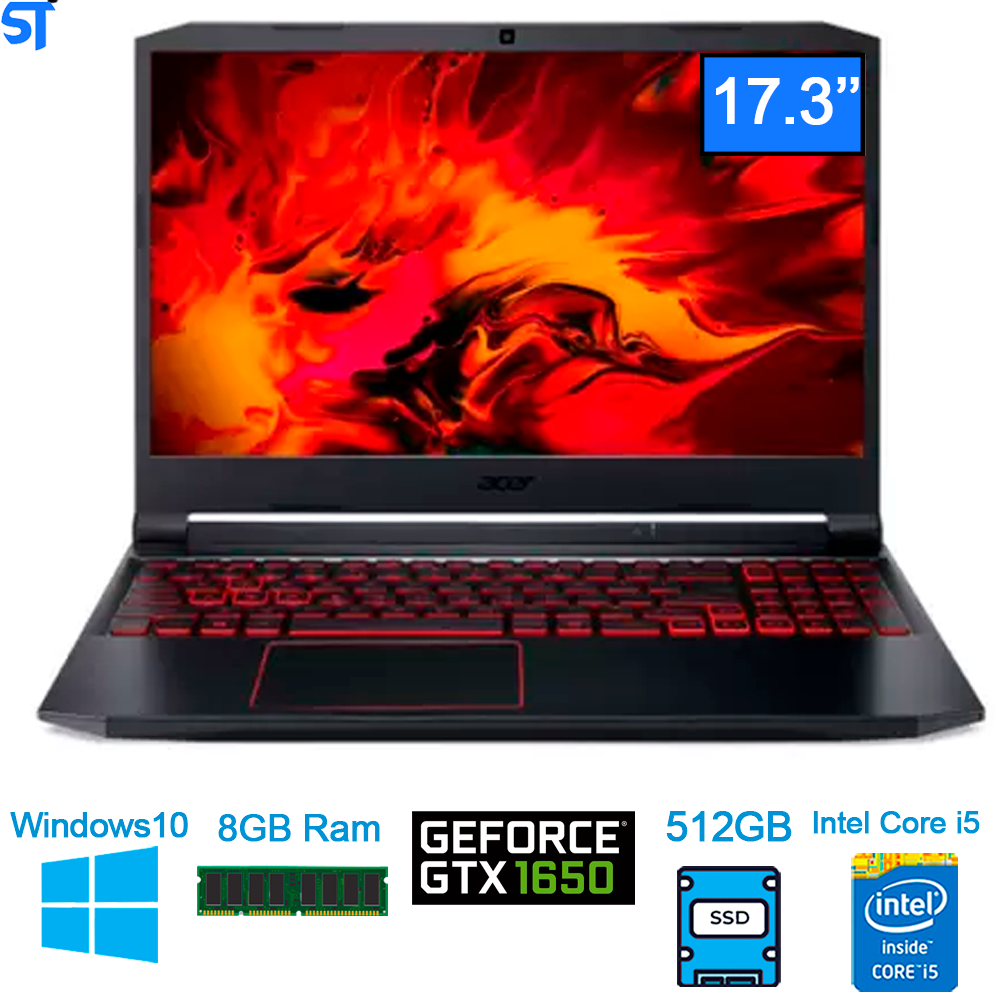 Notebook Gamer Acer Aspire Nitro 5 AN517-52-56PR Intel Core i5 10300H 8GB DDR4 512GB GTX 1650 Tela 17.3' Full HD