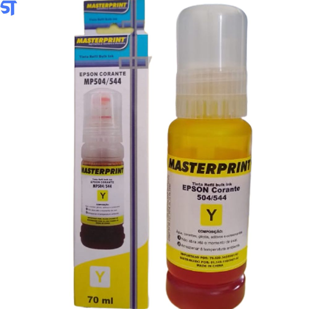 Refil de Tinta Epson Corante 504/544 Amarelo 70ML Masterprint Para Ecotank L4150 / L4160 / L4260 / L6171 / L6161 / L