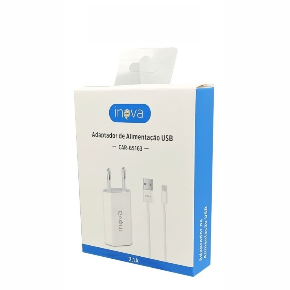Carregador USB Iphone 5V 2.1A Com Cabo Lightning Separado Box Branco Inova CAR-G5163