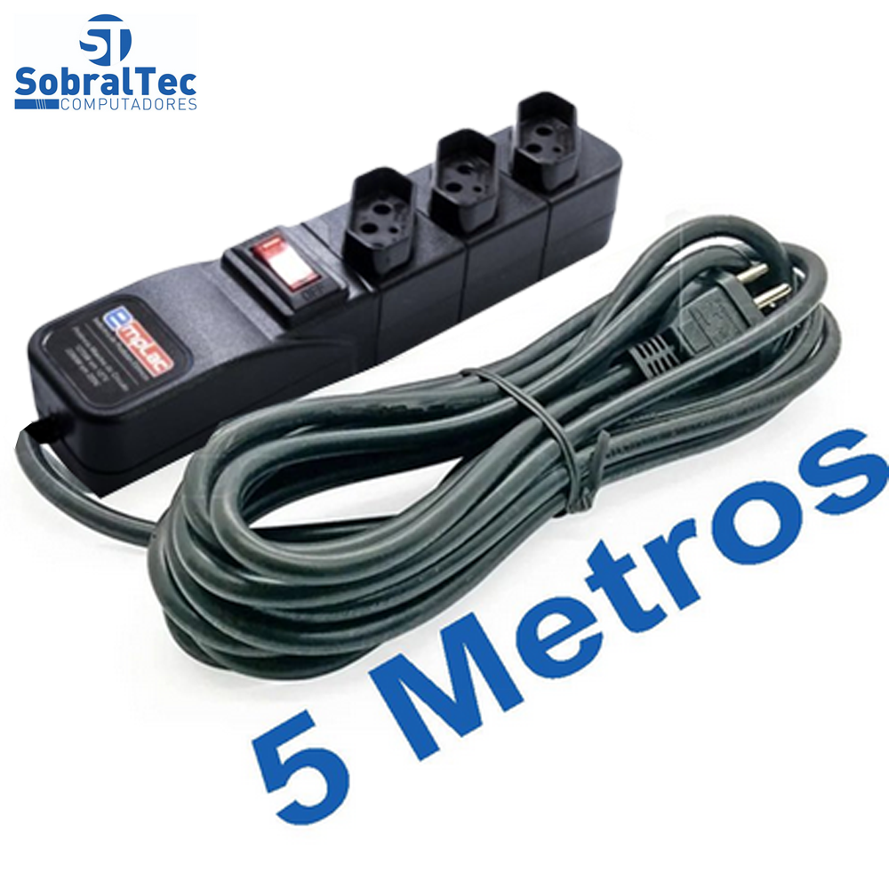 Protetor Eletrico Rearme Premium 3 Tomadas Com Cabo de 5 Metros - Emplac