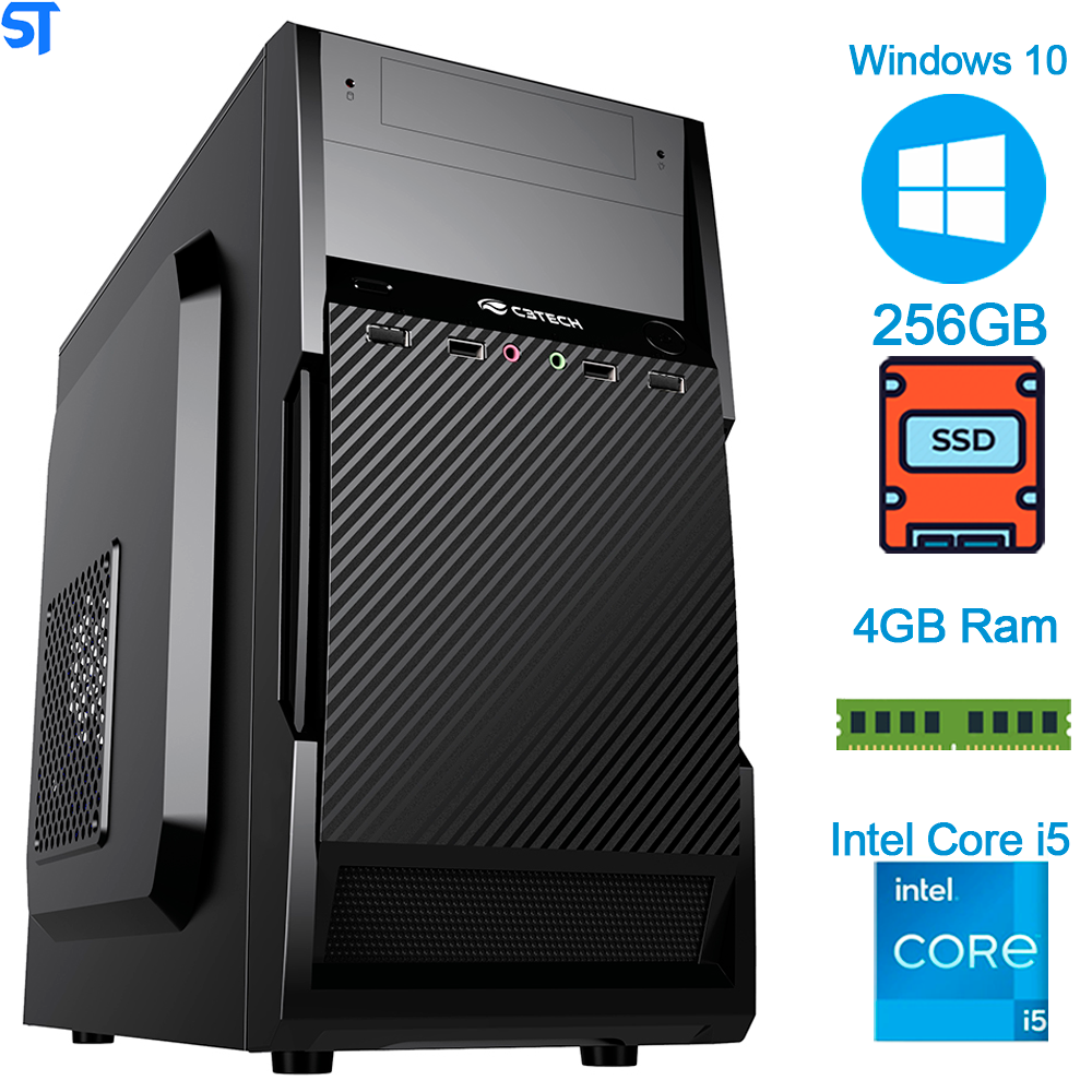 Computador Completo Intel® Core i5-2500 3.3Ghz - 4GB Ram - 256GB SSD - Monitor 19" Led - Teclado e Mouse