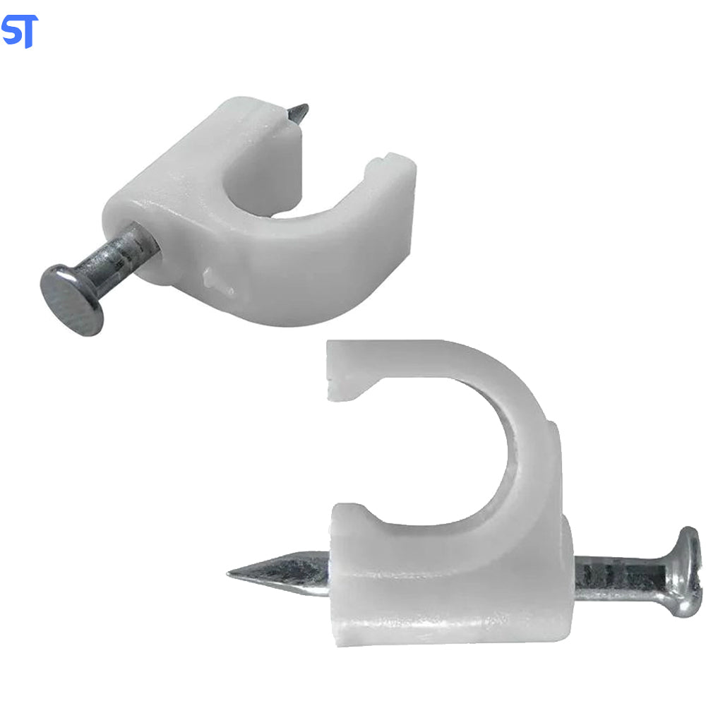 Pacote Fixa Fio Coaxial 8 Branco Com Prego 5mm x25mm Com 40 Peças