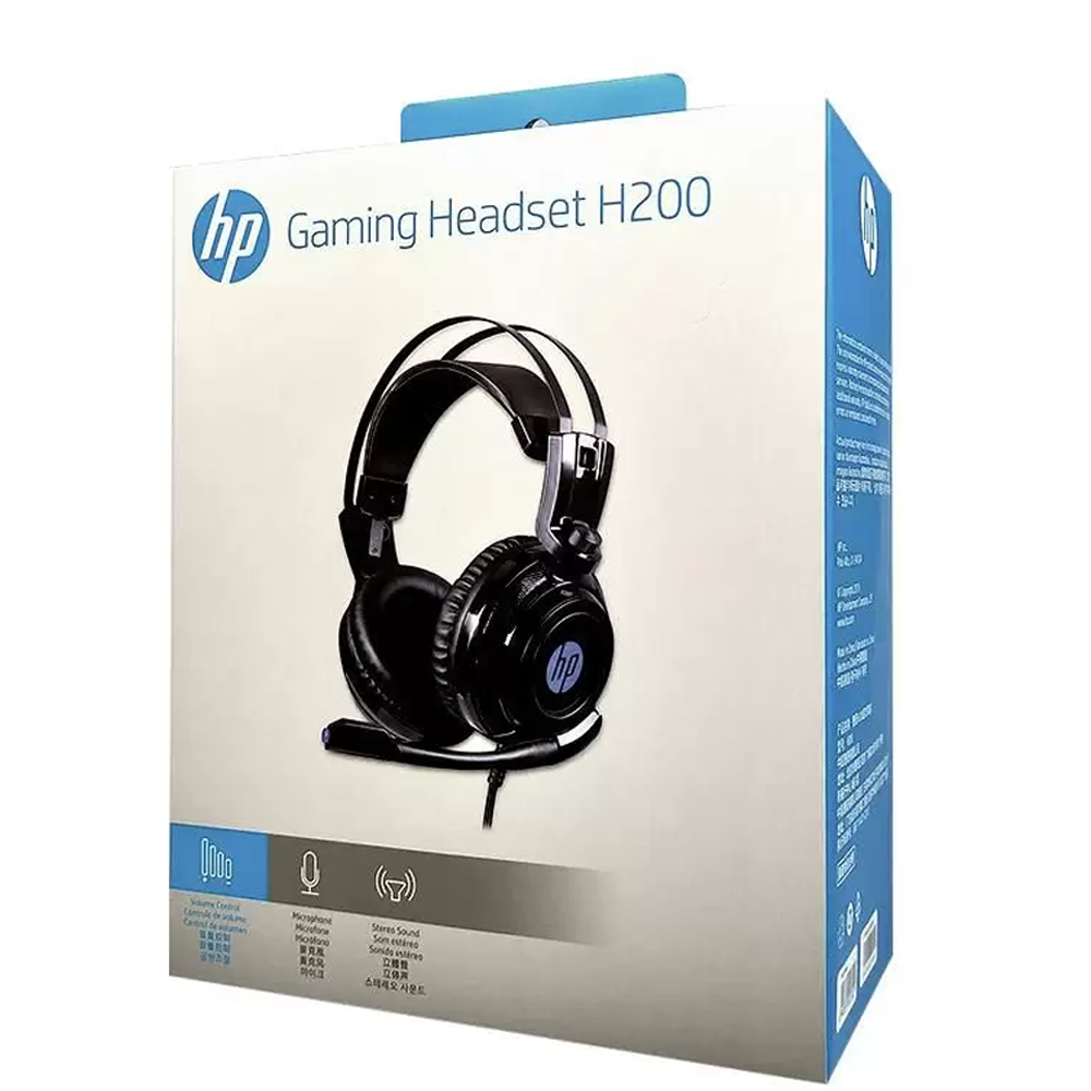 Headset Fone Com Microfone Gamer 1 P2+USB H200 LED Preto HP Drivers 50mm