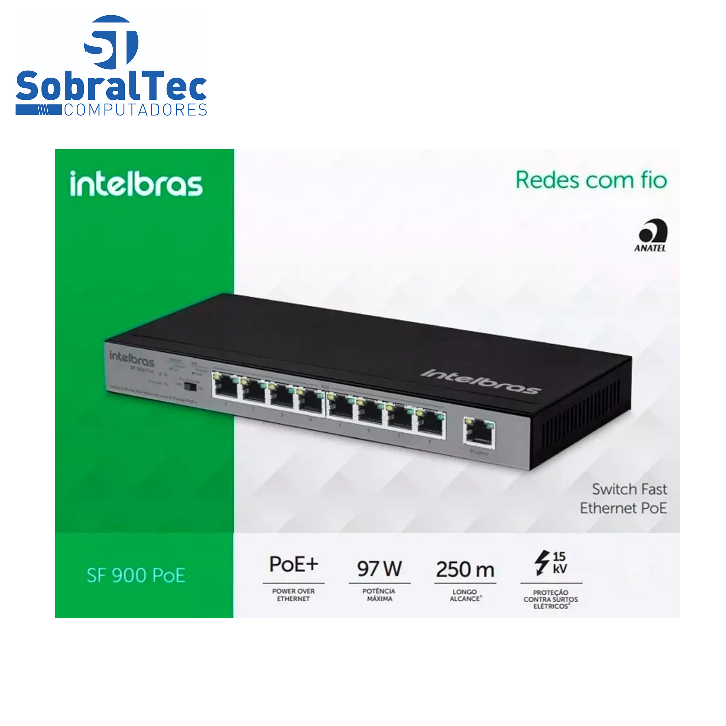 Switch 9 Portas 9P Fast Com 8 Portas POE+ SF 900 POE Intelbras