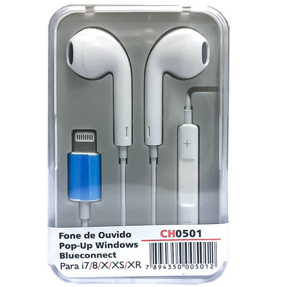 Fone de Ouvidopara iPhone 7/ 8X/ XS/ XR Pop-Up Tipo Ligthning Branco - CH0501