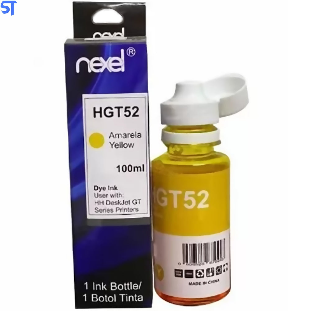 Refil de Tinta Nexel  Para HP Amarelo hGT52 Com 100 ML - GT52m GT5822 Para HP Smart Tank/Series Ink Tank /DeskJet GT 580