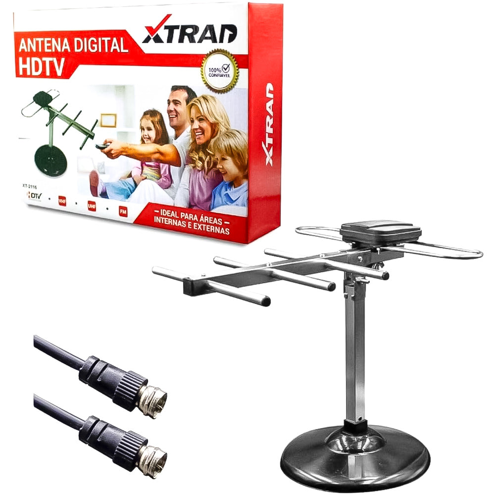 Antena Digital Xtrad  HDTV Interna E Externa -  8-10 Db Cabo 5 Metros Xt-2116