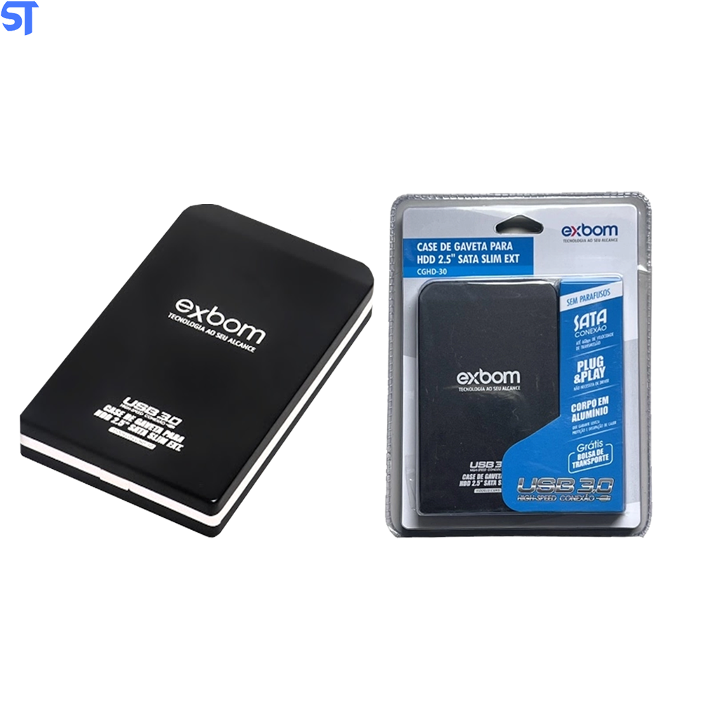 Case de Gaveta Usb 3.0 para Hdd 2.5" Sata Slim Externo Blister- Exbom Cghd-30
