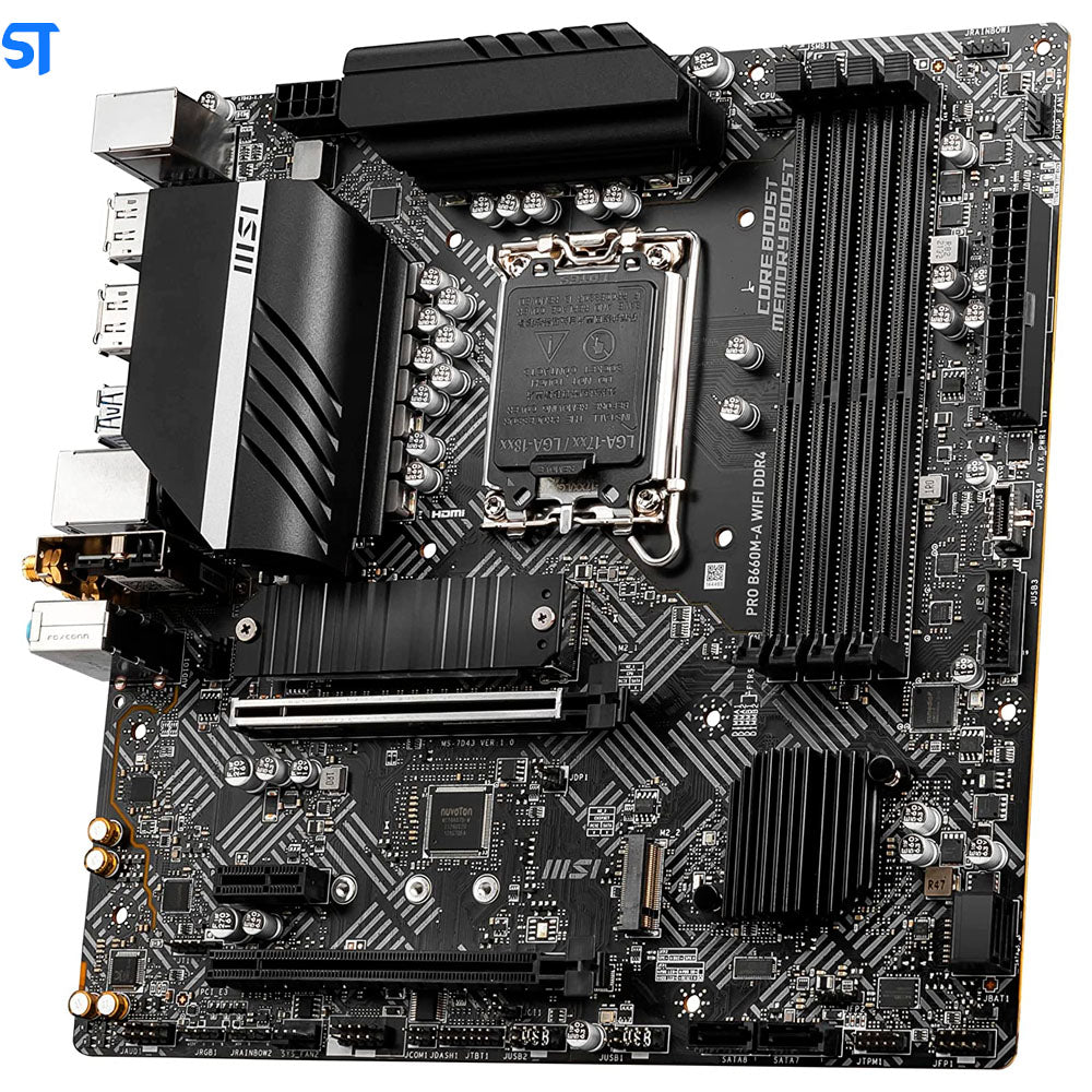 Placa mãe MSI PRO B660M-A WiFi DDR4 (mATX, soquete LGA 1700, DDR4, PCIe 4, LAN 2,5G, slots M.2, Wi-Fi 6) OEM S/Box