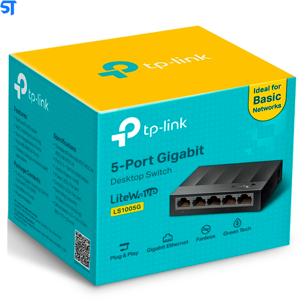 Hub Switch 5 Portas TP-Link LS1005G Gigabit 10/100/1000MBps - Preto
