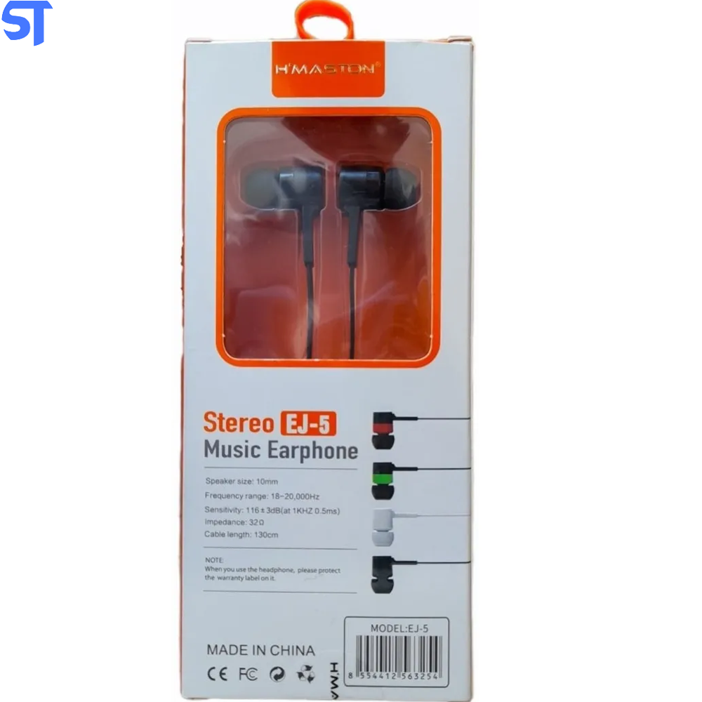 Fone De Ouvido Estéreo H'maston EJ-5  - Preto