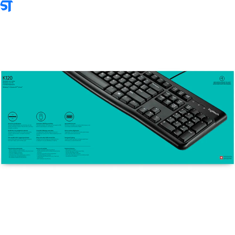 Teclado USB Logitech K120 Plug And Play ABNT2 Preto
