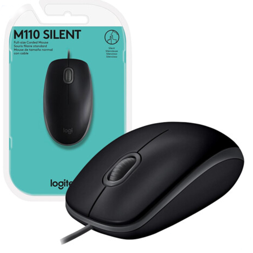 Mouse USB Logitech M110 Clique Silencioso, Design Ambidestro e Facilidade Plug and Play, Preto