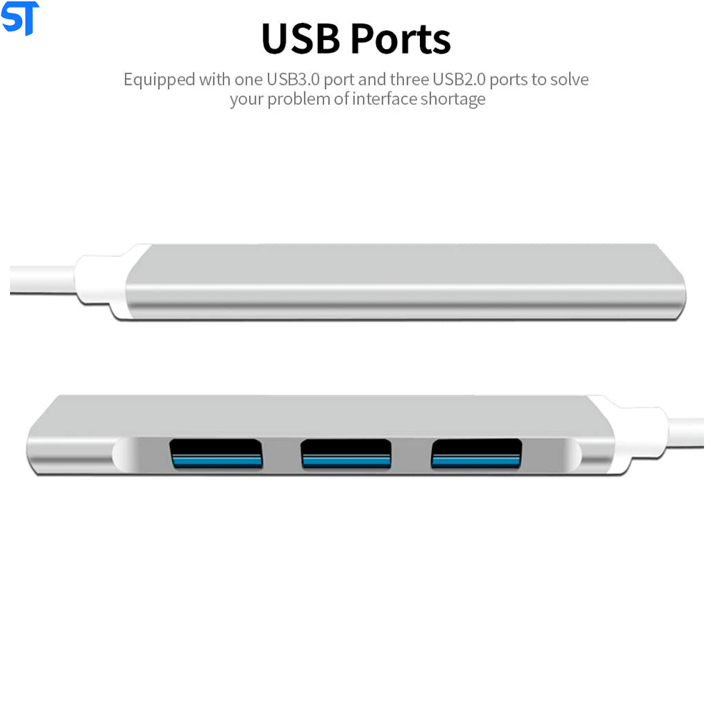 Hub De Alta Velocidade Tipo C 4 Portas 3 Usb 2.0 e 1 Usb 3.0- Congdi
