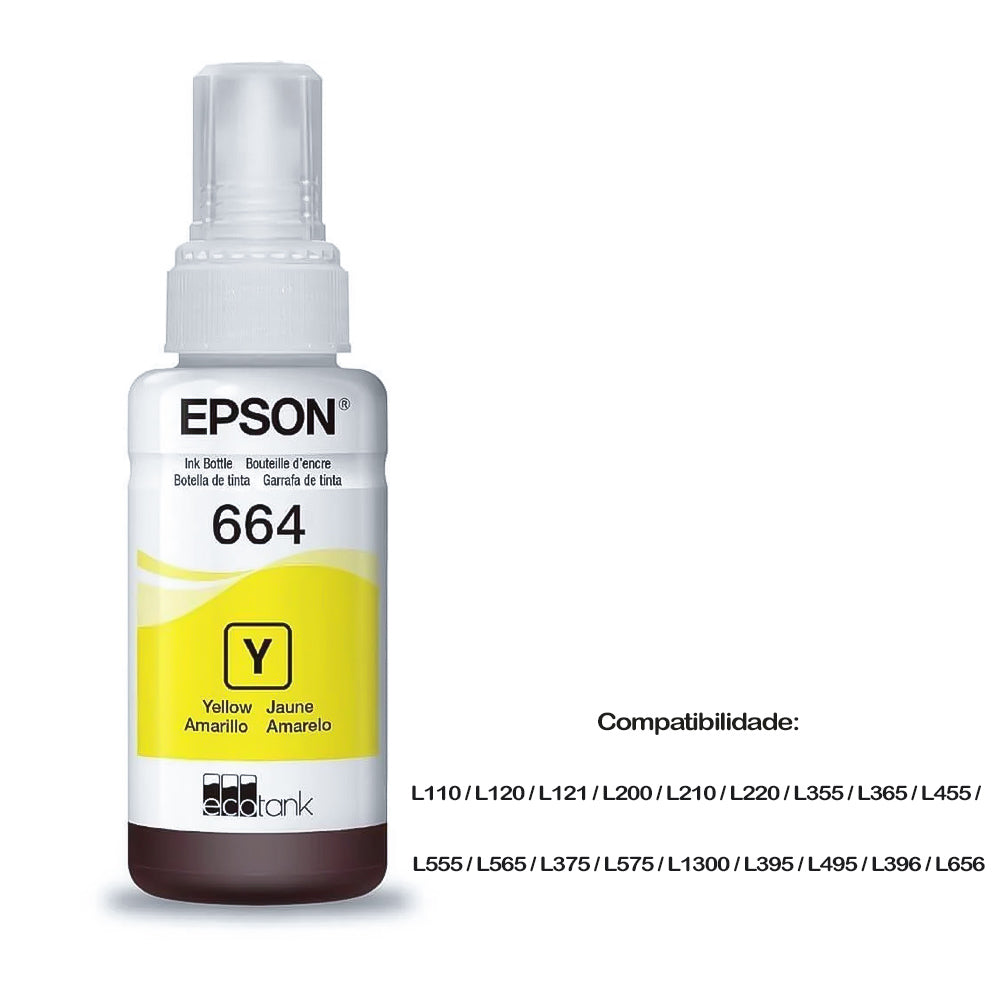Refil de Tinta Epson 664 Amarelo 70Ml Original T664120 AL Rende até 4.000 Paginas  L110 / á L395 / L495- Sem Caixa