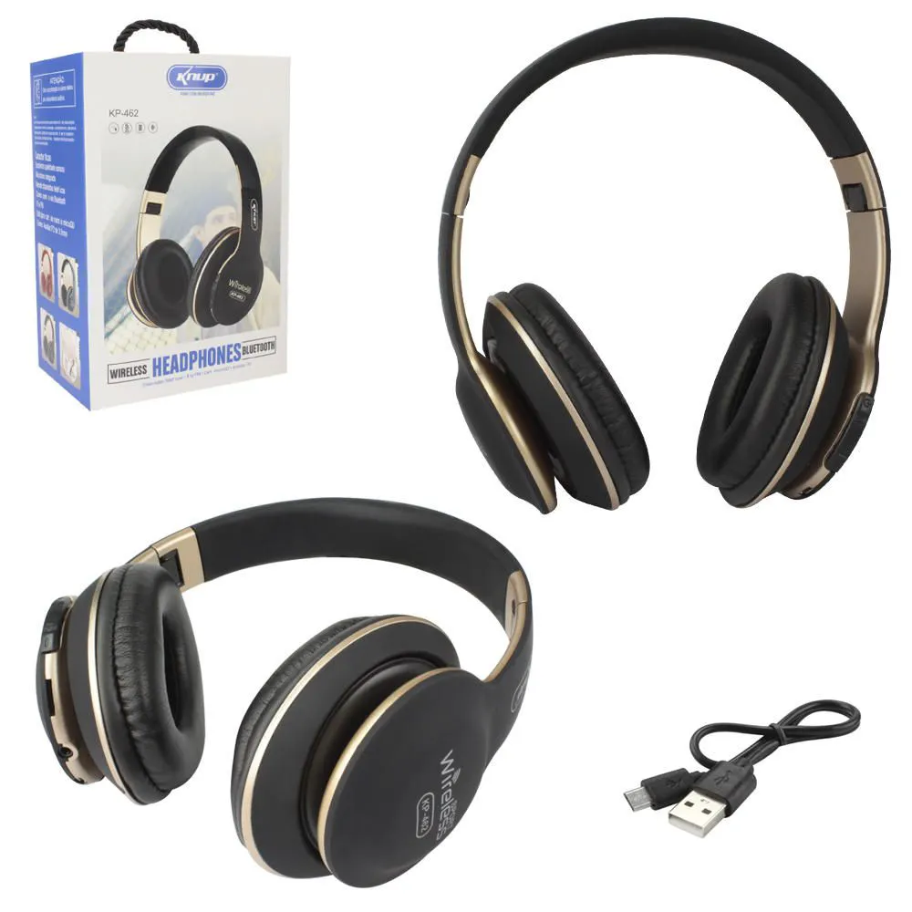 Fone De Ouvido Wireless, Bluetooth E Cabo Knup Kp-462 Com Entrada Sd Card