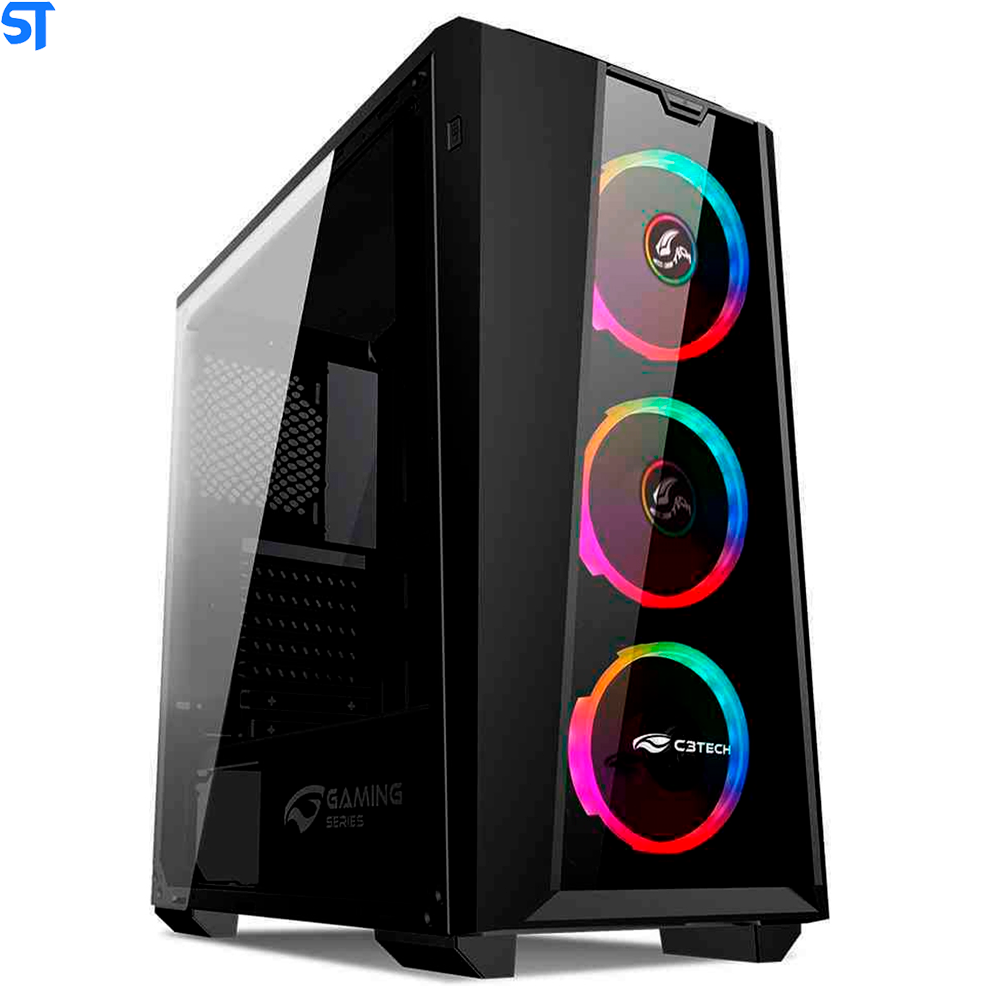 Gabinete Gamer C3 Tech S/ Fonte, Mid Tower, USB 3.0, 3 Fans RGB, Preto com Lateral em Acrílico - MT-G800BK