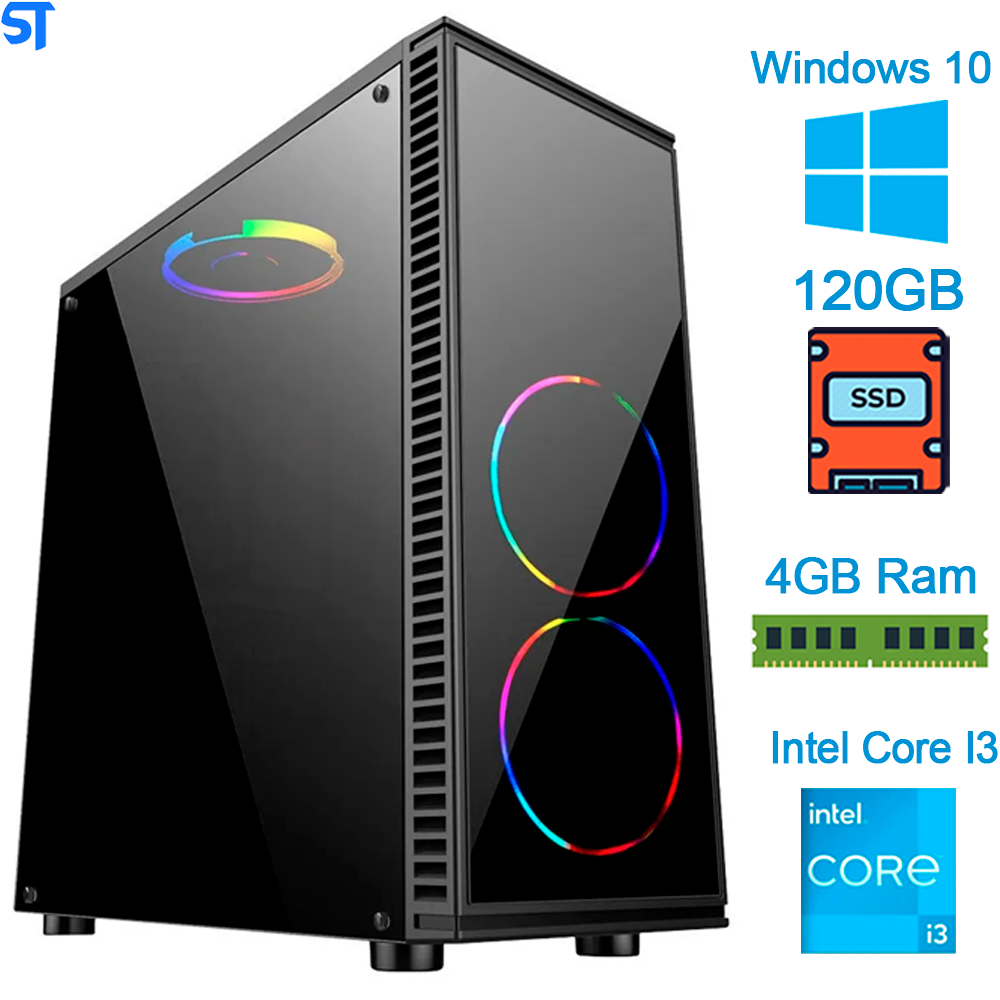 Computador Core i3-10100 - Ram DDR4 4GB 2666Mhz - SSD 120Gb - Gabinete Gamer BG-014 Preto Bluecase