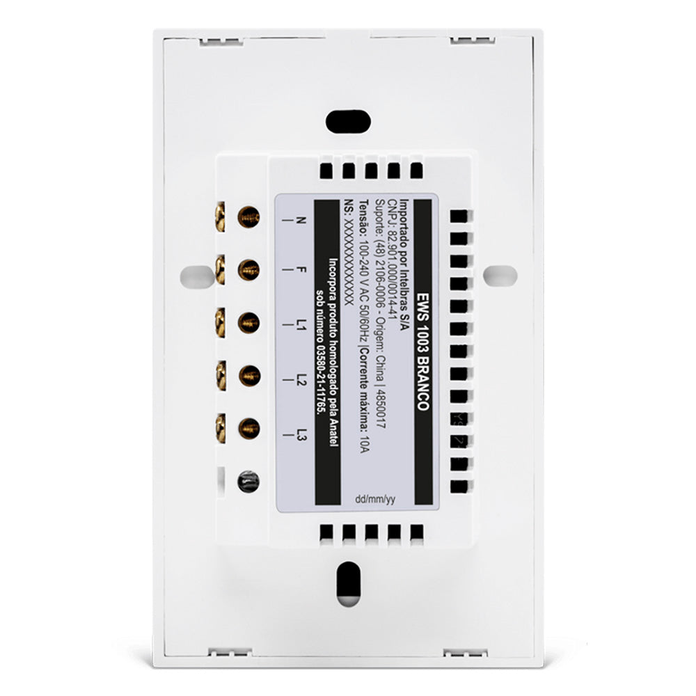 Interruptor Touch Inteligente Compatível Com Alexa Com 3 Teclas EWS 1003 Branco Intelbras