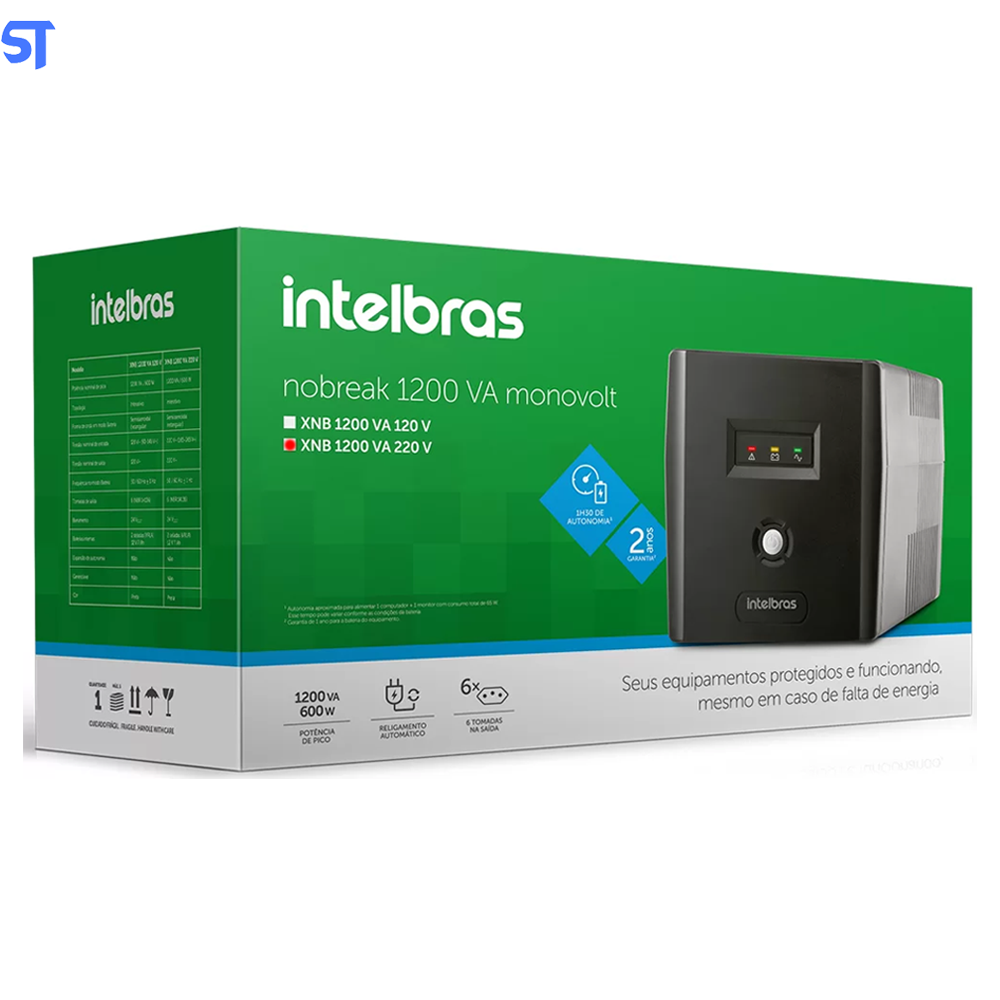 Nobreak Interactive, Intelbras XNB 1200VA/ Saída 220V, Com 6 Tomadas Preto