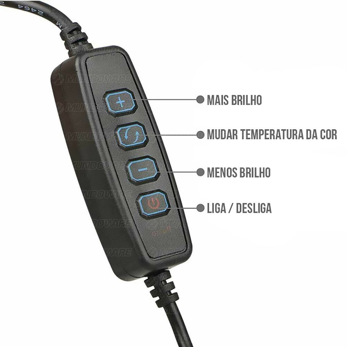 Ring Light LED 10 Polegadas 26cm 120 LEDs Dimmer 3200K à 5600K Tripé de Mesa Iluminador em 3 Cores e 5 Níveis de Brilho