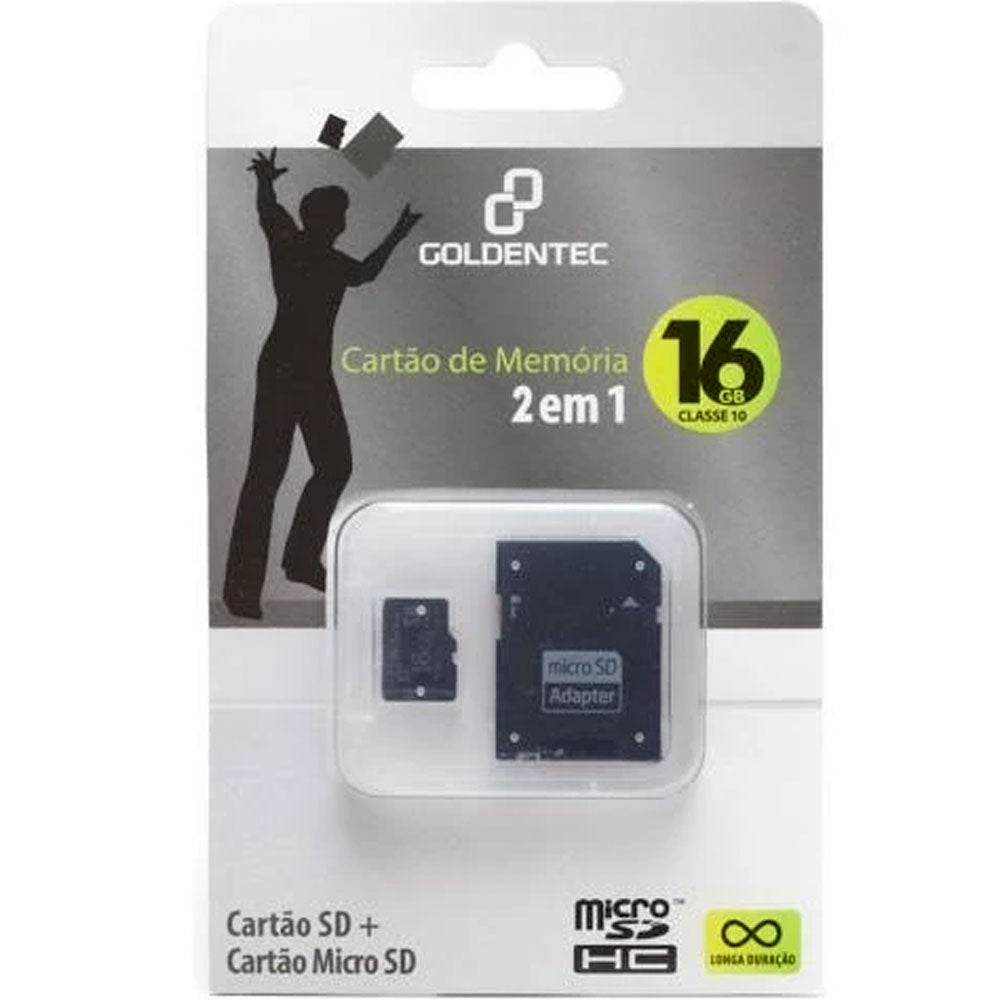 Cartão Micro SD 16GB + Adaptador Classe 10 Goldentec