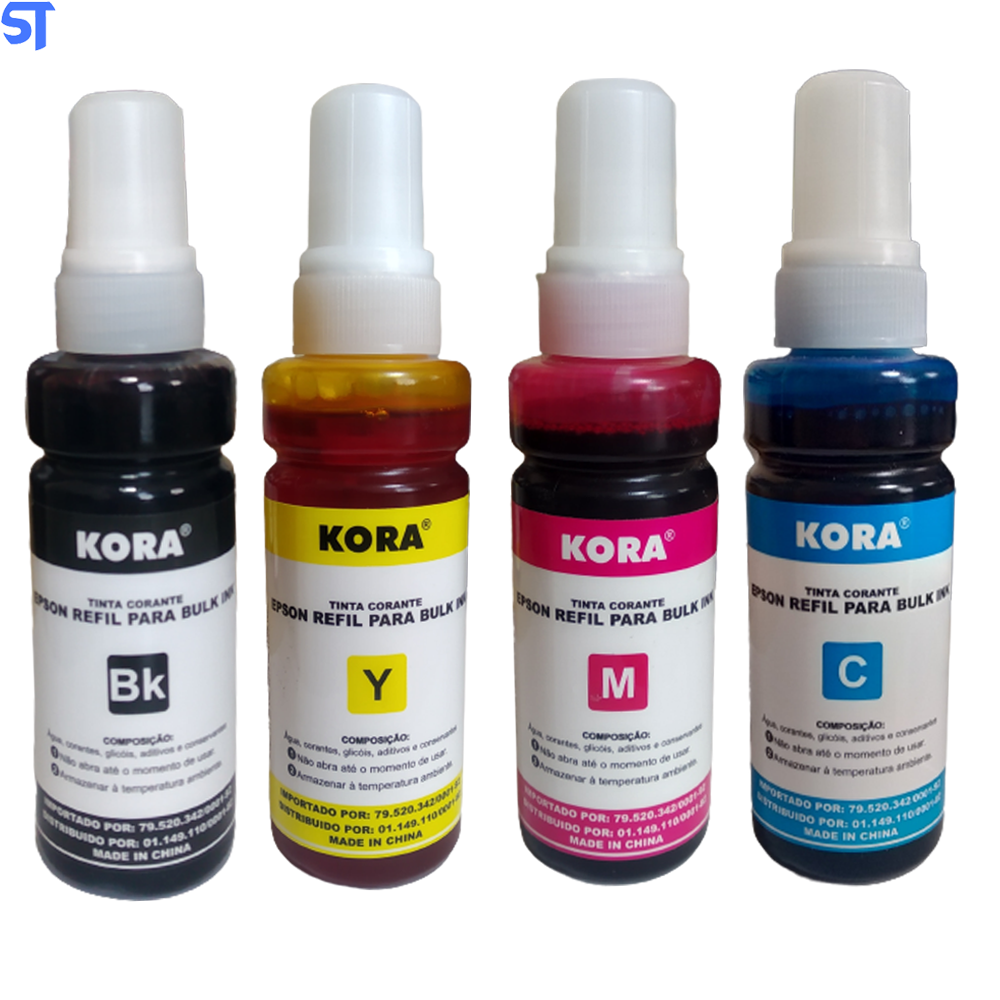 Kit Tinta Refil Epson/HP Preto/Yelow/Magento/Cyan 400ML Kora