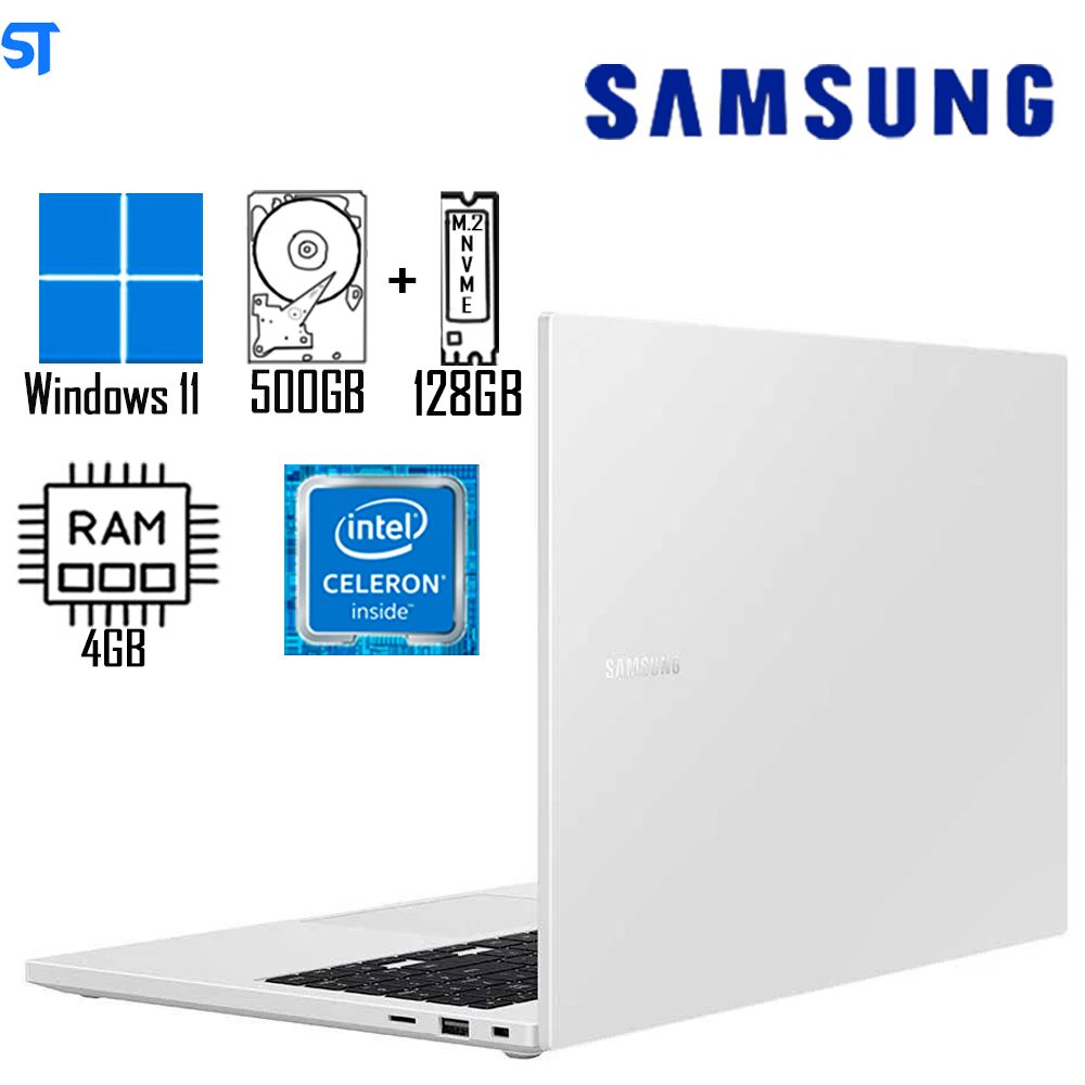 Notebook Samsung Book Intel Celeron 4GB- SSD M.2 de 128GB e 500GB HD 15.6