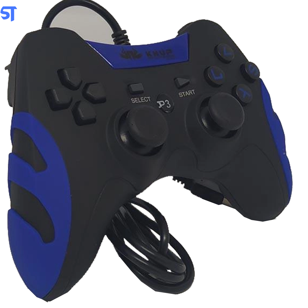 Controle Gamer Knup Joystick USB Guerra, Compatível para PS3 e pc  Preto com Azul - KP4040