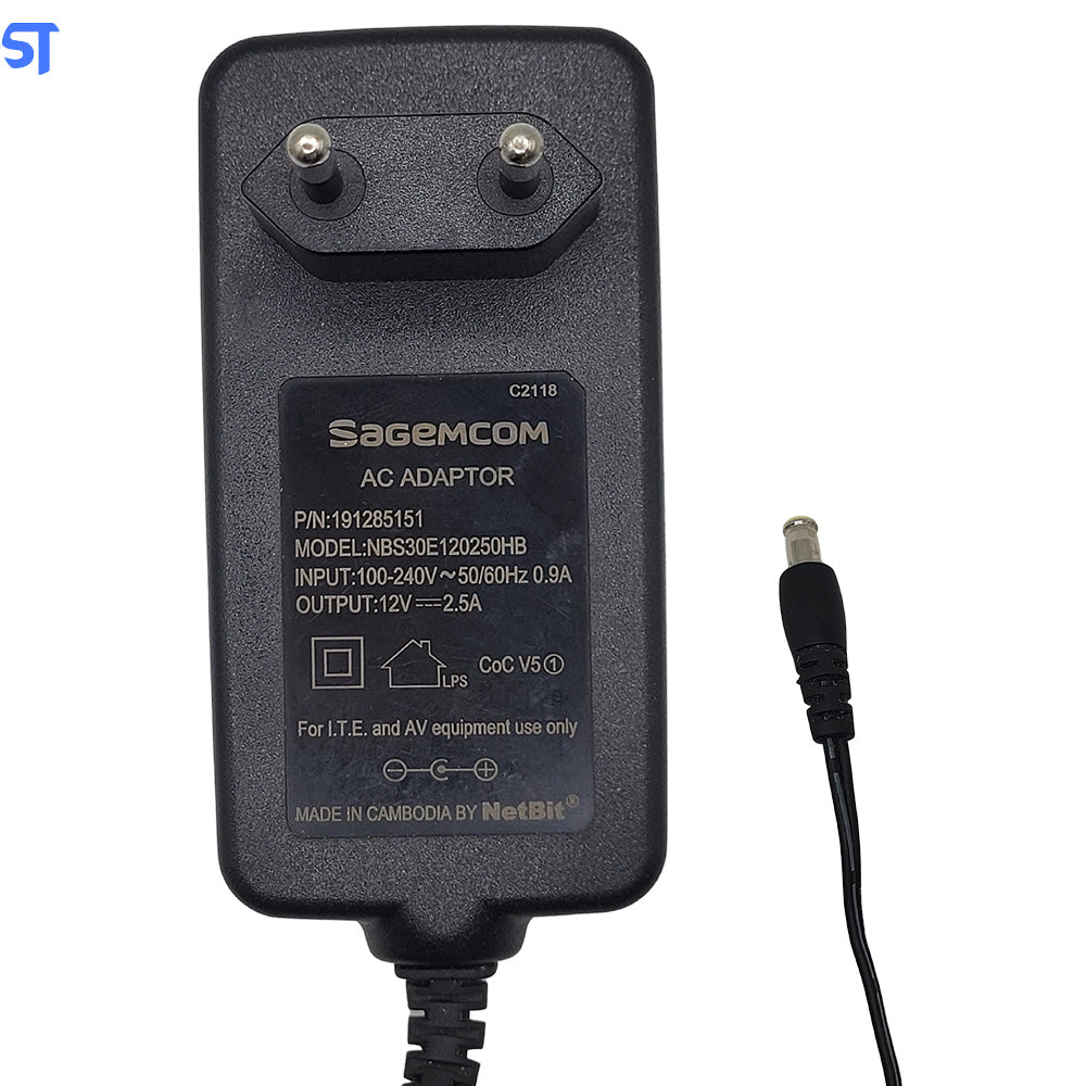 Fonte de Alimentação Sagemcom 12v 2.5a Pino 5.5 x 3.5mm Modelo NBS30E120250HB