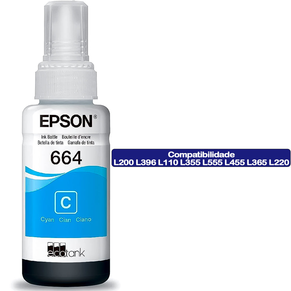 Refil de Tinta Epson 664 Cyano 70Ml Original T664120 AL Rende até 4.000 Paginas  L110 / á L395 / L495- Sem Caixa