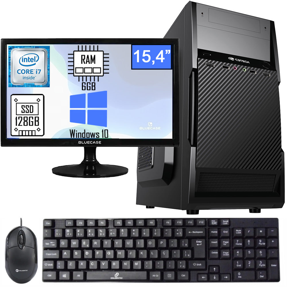 Computador i5-2320+Placa Mãe 1155+Gab C/ Fonte 200w+6GB Ram+SSD 128GB+Monitor15"+Estabilizador 300VA+Kit Teclado e Mouse