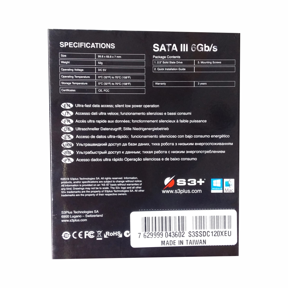 HD SSD S3+ 120gb Sata 3 6Gb/s Trim NCQ  Smart Ultra Slim 2.5
