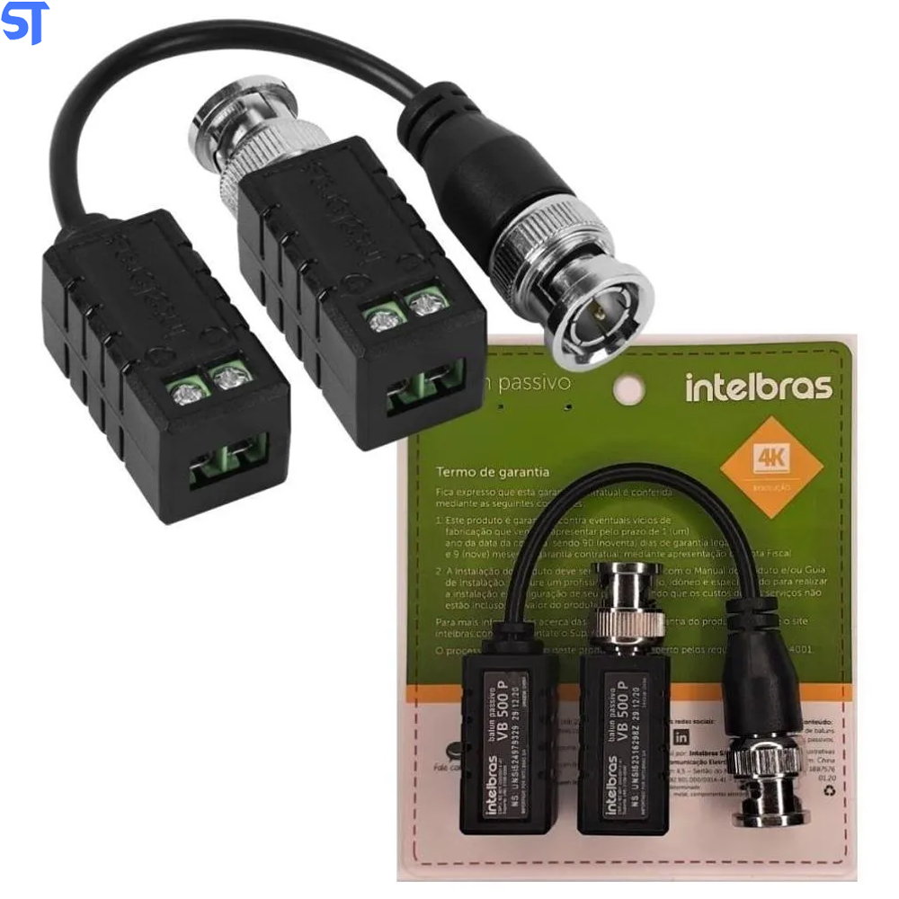 Balun Passivo Intelbras VB 500P Transmissão de Vídeo UHD até 400 metros Cat5/ Cat 5e/ Cat6