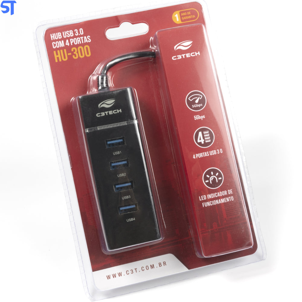 Hub USB 2.0 5 Portas Com Leitor de Cartao C3Tech - HU-L200BK