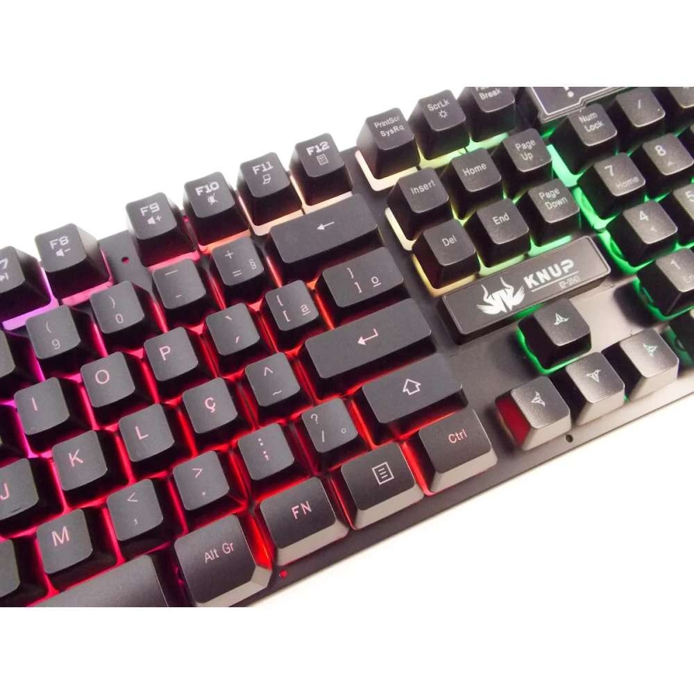 Teclado Gamer Semi Mêcanico Iluminado Profissional Abnt2 Led Rgb Knup Kp-2043