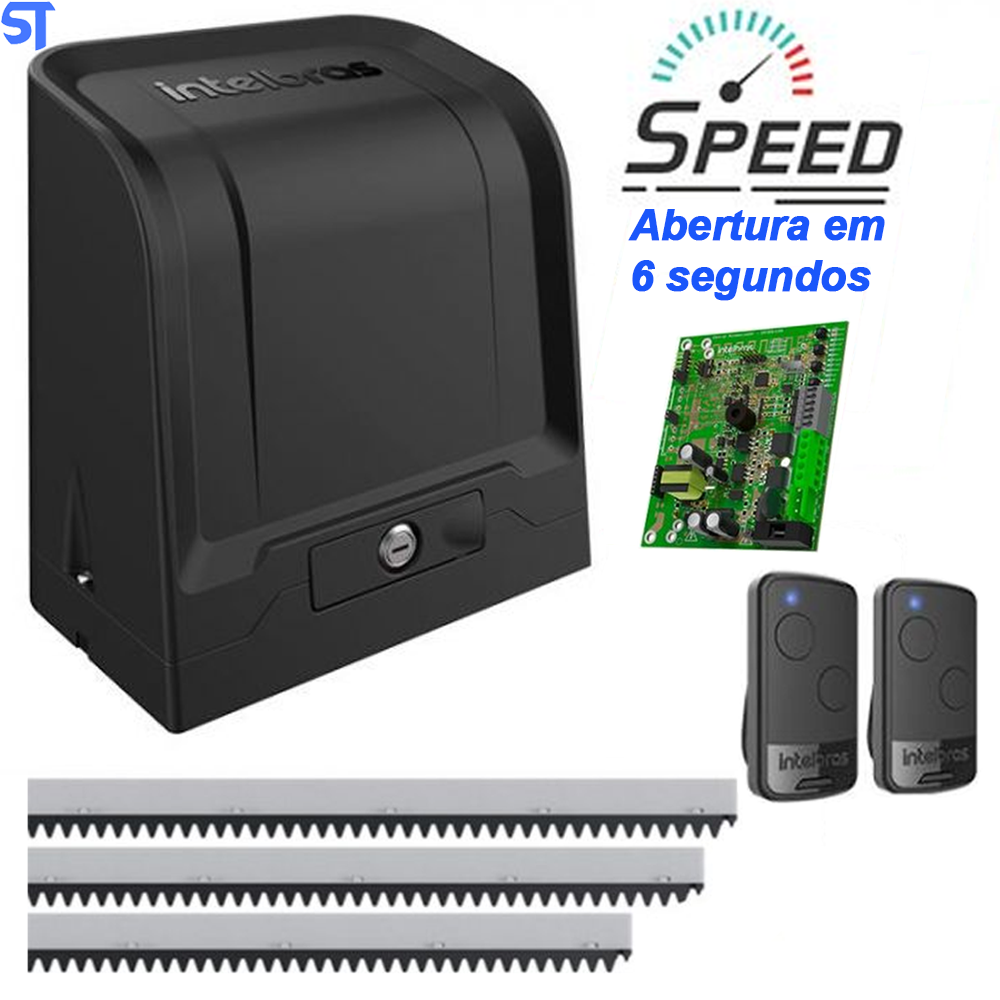 Kit Motor Automatizador de Portão Intelbras DR 400 Deslizante 1/4 HP Com 2 Controles Placa e Cremalheira de 3 Metros