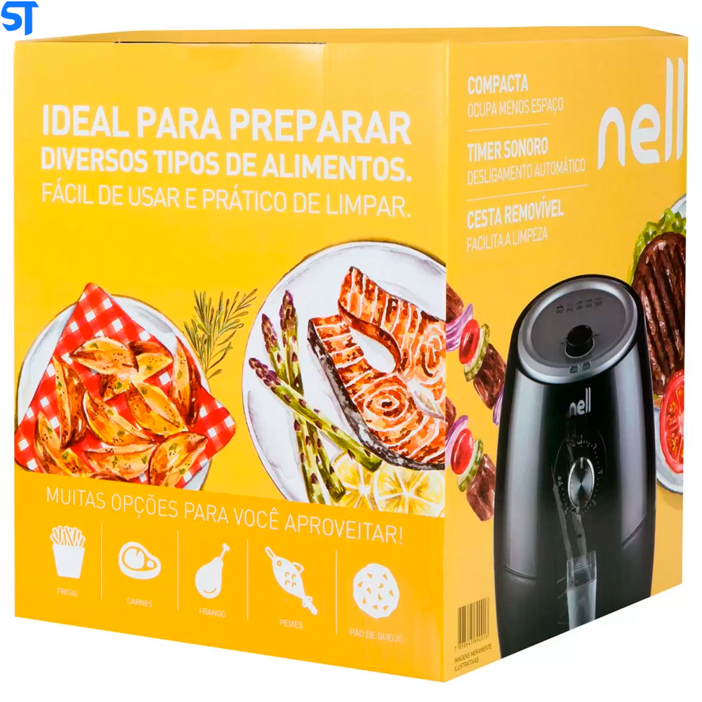 Fritadeira Elétrica sem Óleo/Air Fryer Nell Smart - Preta 2,4L com Timer