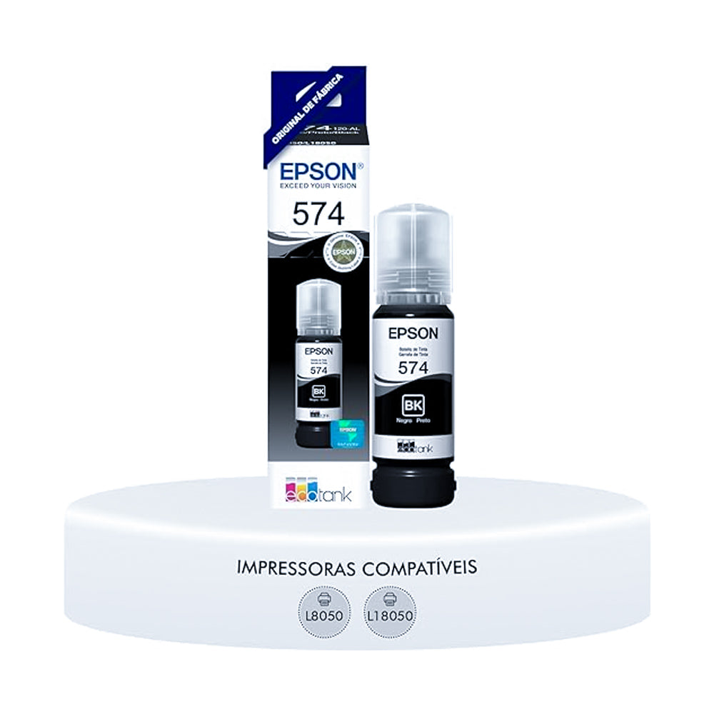Refil de Tinta Epson 574 Preto Bk 70ml Original T574120 para EcoTank L8050/ L18050/ L 8050 L 18050