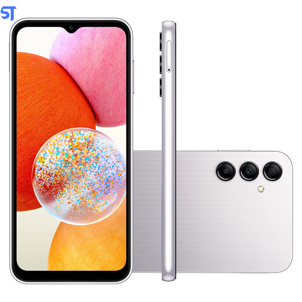 Smartphone Samsung Galaxy A14 128GB Prata 4G Octa-Core 5GB RAM 6,6" Câm. Tripla + Selfie 13MP Dual Chip
