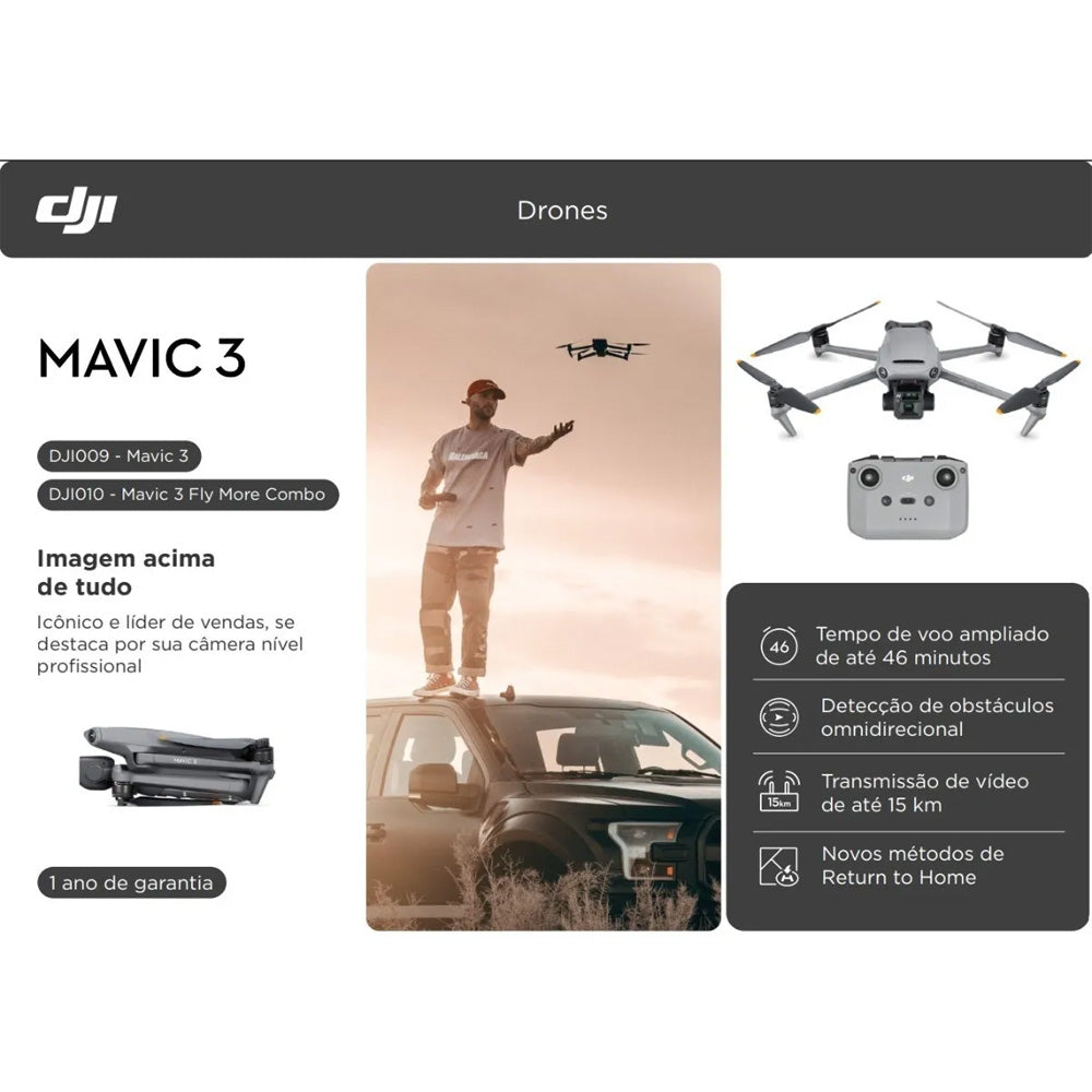 Drone DJI Mavic 3 Standert- Câmera Hasselblad 5.1k