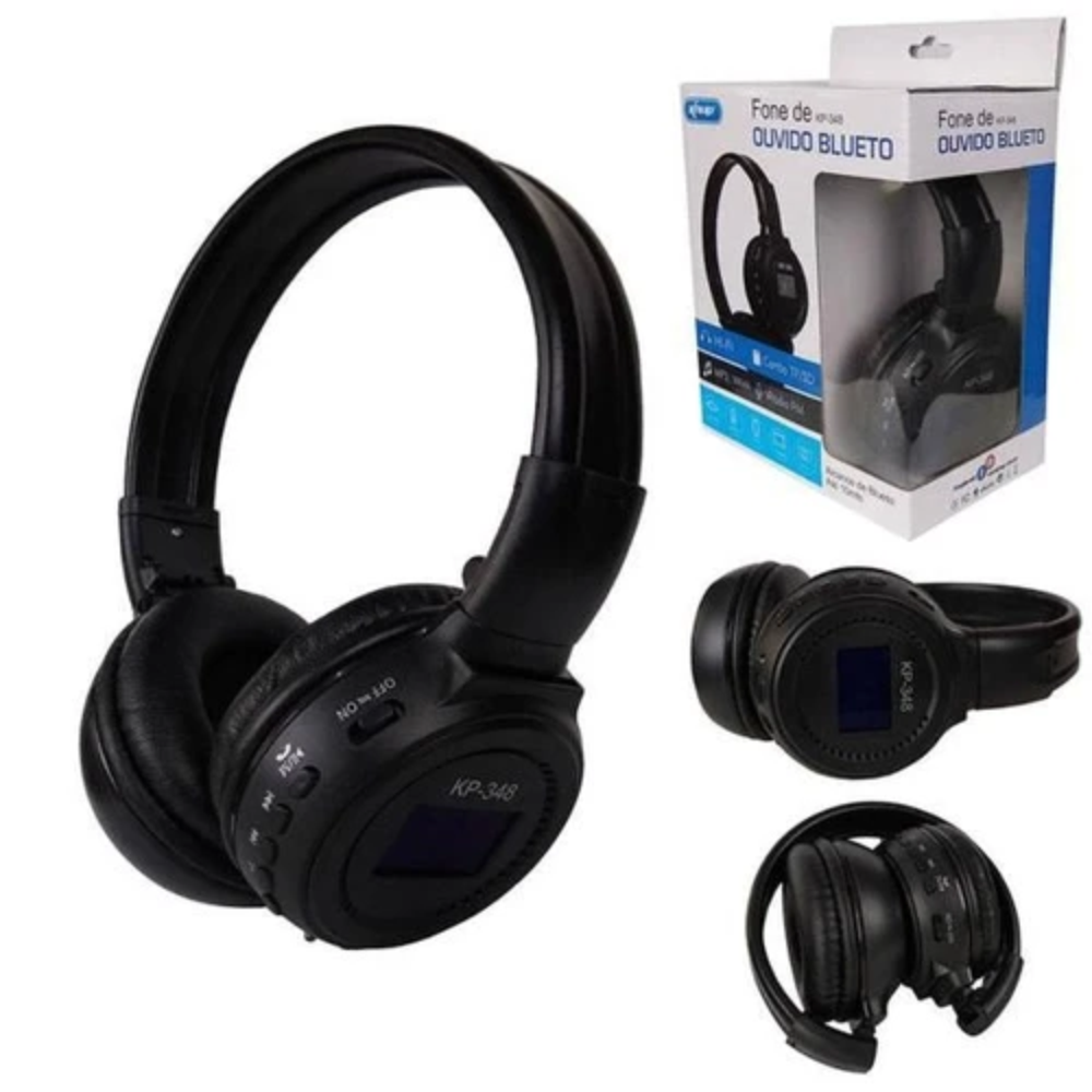 Fone De Ouvido Bluetooth Sd Fm Radio Preto Knup Kp-348