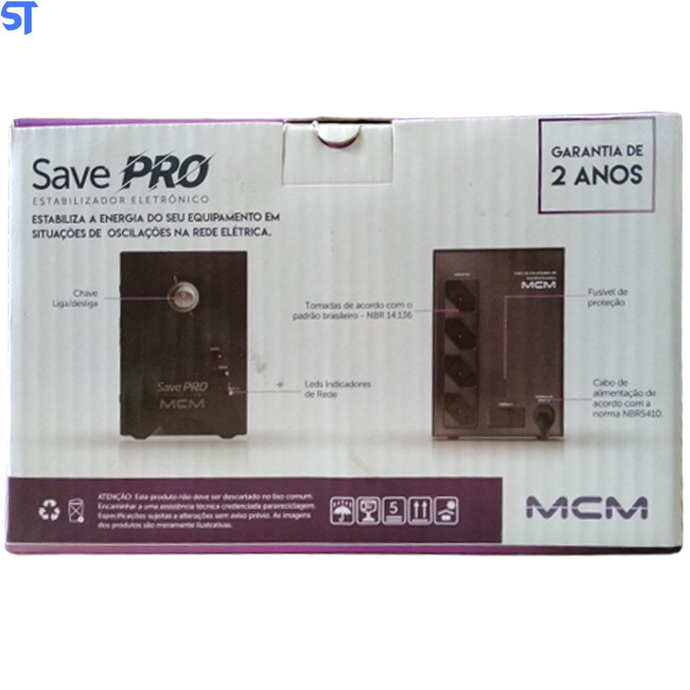 Estabilizador 500VA MCM Save Pro Bivolt/115V - Preto