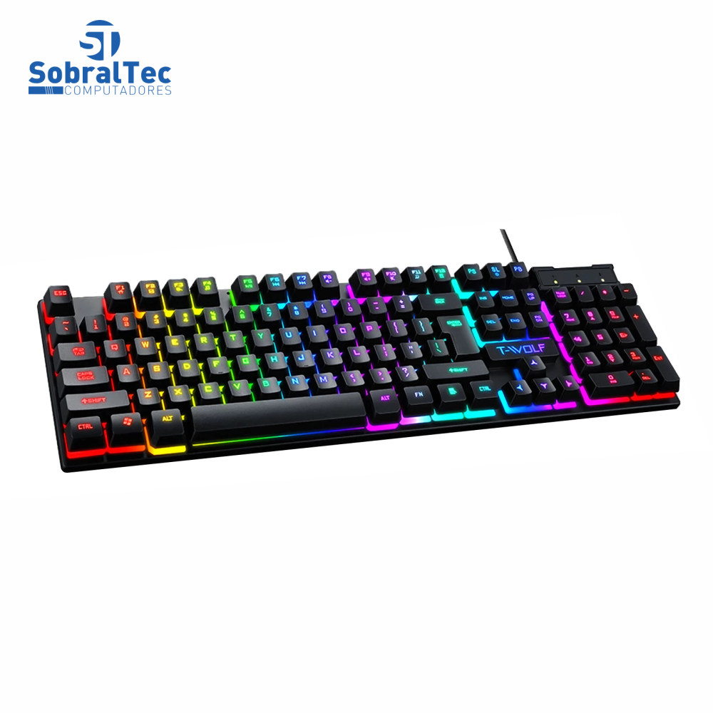 Teclado Gamer com Mouse TF200 USB Gaming Ergonômico Multimídia Rainbow LED Backlight