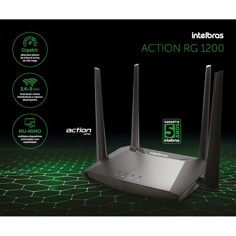 Roteador Action Rg 1200 Roteador Wireless Smart Dual Band Gigabit Intelbras 4 Antenas