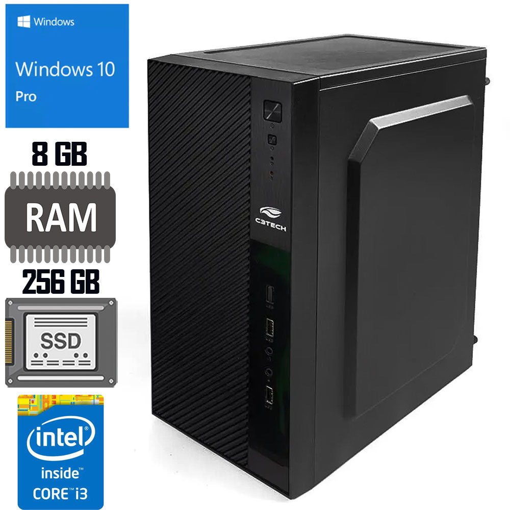 Computador Core i3-3220- HD SSD Netac 256GB - Memória 8GB - Gab MT-31BK - Windows 10 Pro