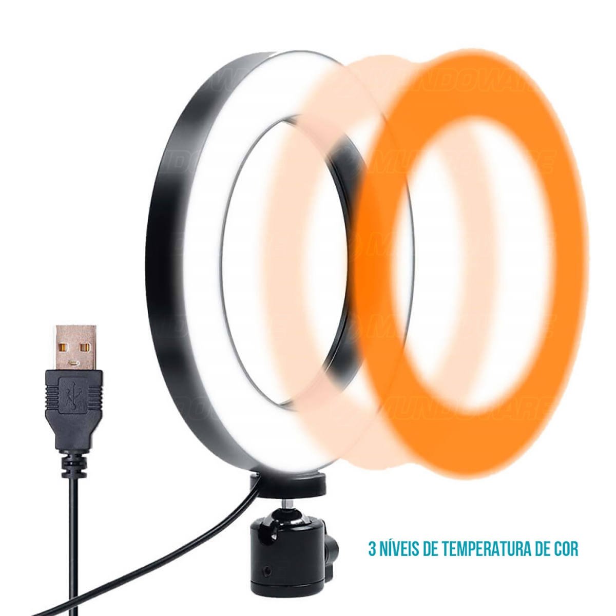 Ring Light LED 10 Polegadas 26cm 120 LEDs Dimmer 3200K à 5600K Tripé de Mesa Iluminador em 3 Cores e 5 Níveis de Brilho