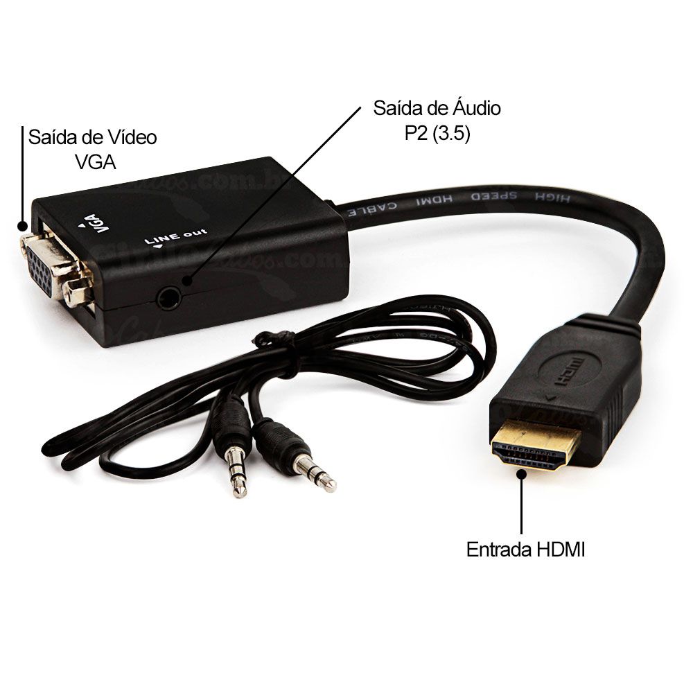 Conversor HDMI Para VGA com Cabo Áudio P2 - Exbom CC-HVA60
