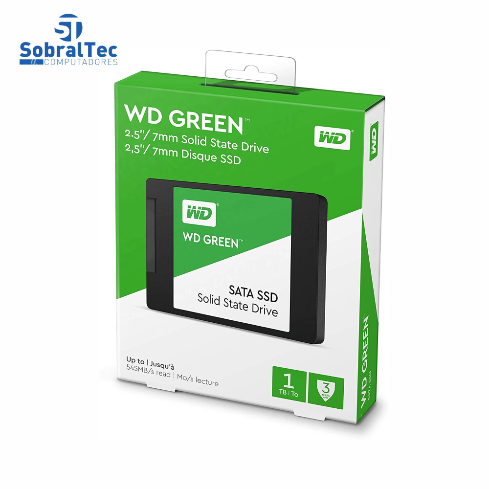 HD SSD WD Green 1TB SATA Leitura 545Mbps Gravação 430Mbps Western Digital WDS100T2G0A