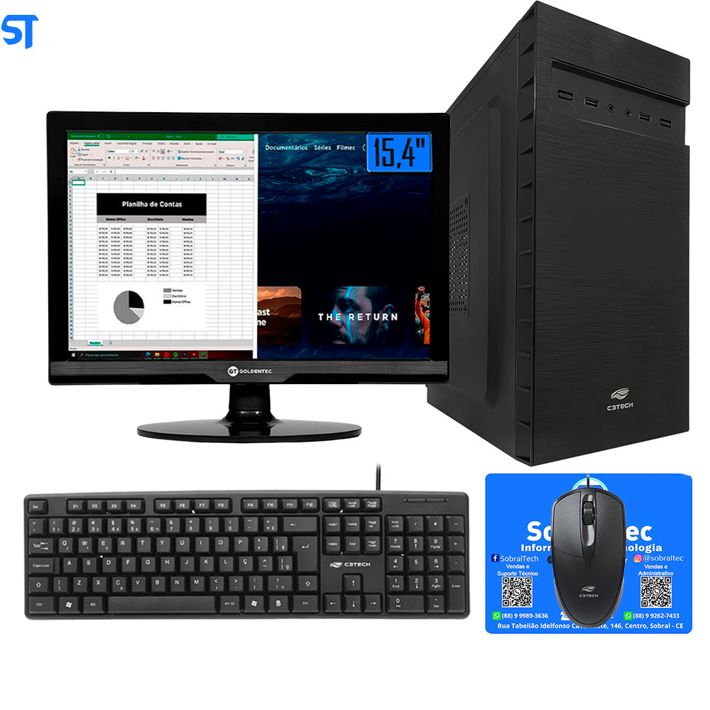 Computador Core i3-2100-HD SSD 240GB -Memória Ram 4GB- Com Monitor 15 HDMI- Teclado, Mouse e MousePad Brind